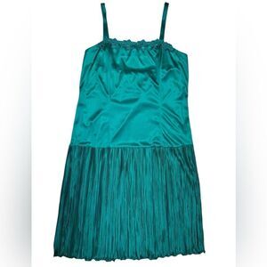 Vintage Teal Floral Lace Trim Mini Dress